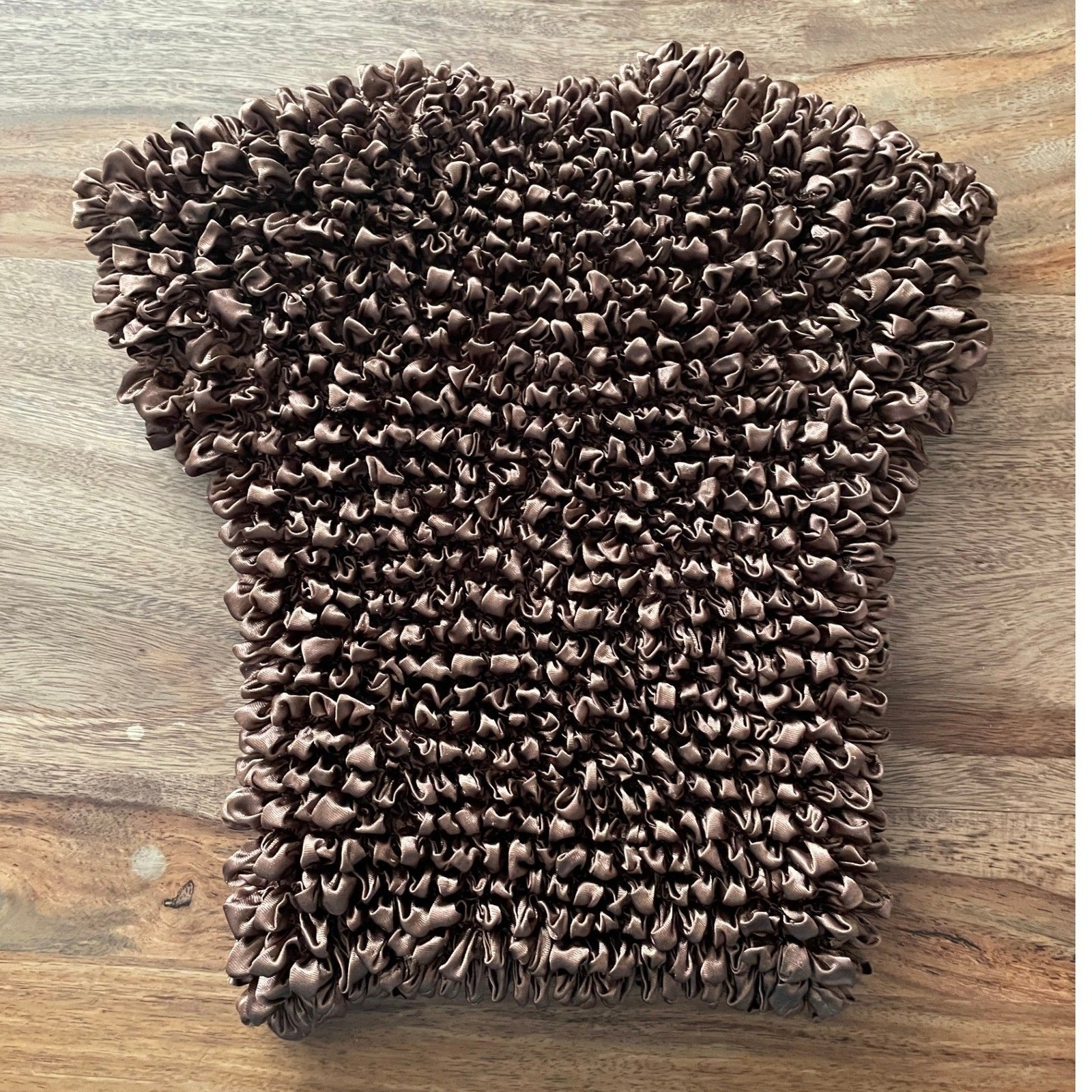 Radiance Brown Popcorn Top Crinkle Bubble Shirt Y2K Batwing Sleeve One Size