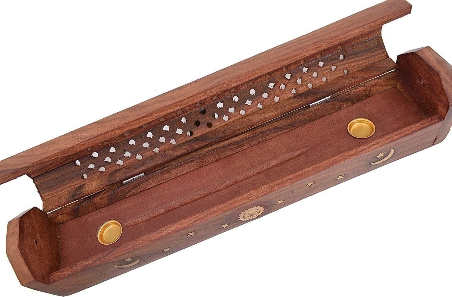 Cavelio ® Rose Wooden Coffin Incense Burner – Jali and Sun-Moon-Stars12 -…