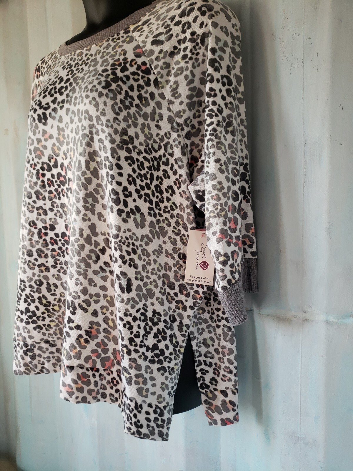 Secret Treasures PJ Top Size L – 3X Gray Multi Color Stripes or Animal Print