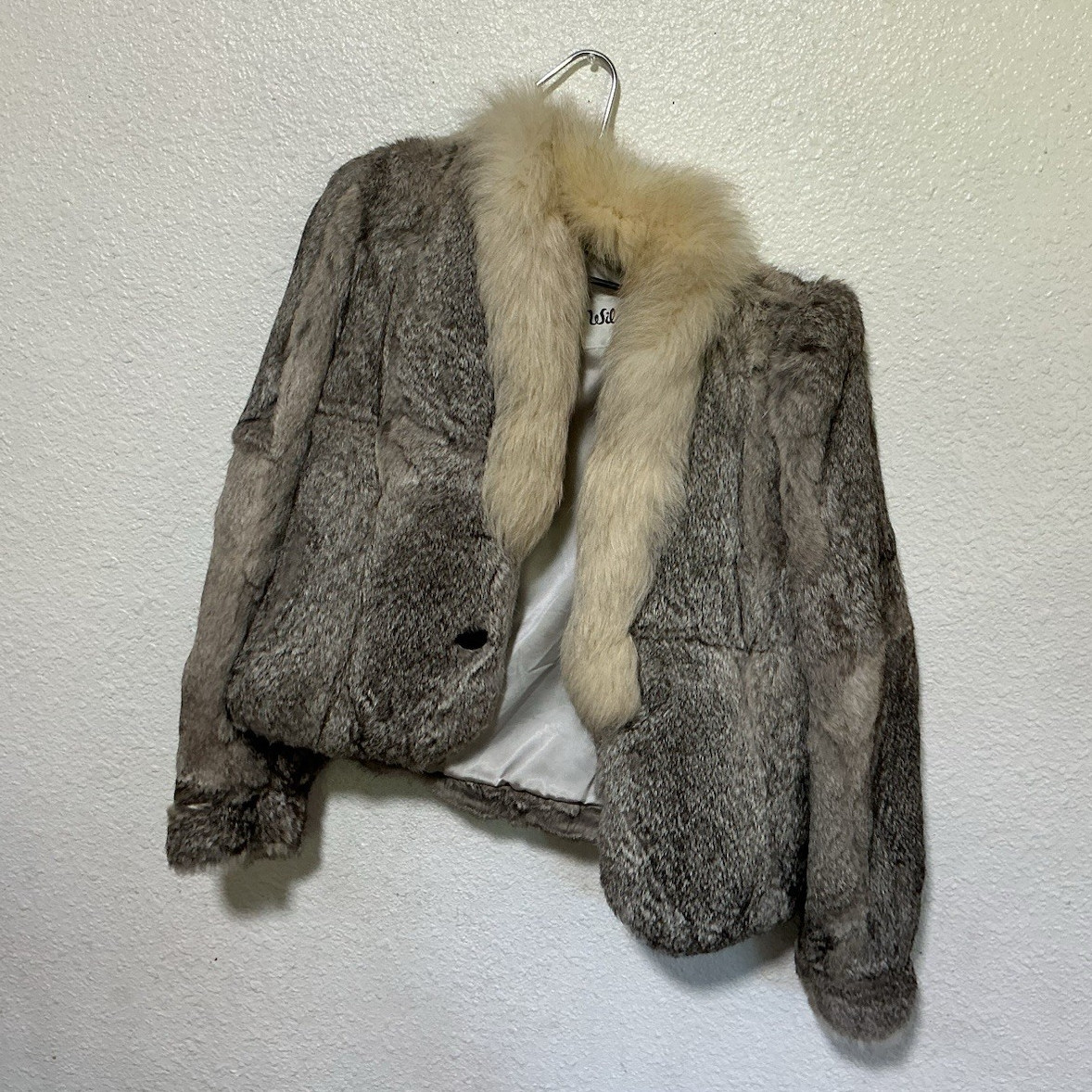 Wilsons Suede & Leather Gray Rabbit Fur Jacket Fox Fur Collar Lined S