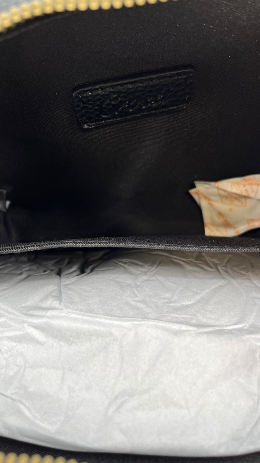 Crossi Chloe Bow Crossbody Black Faux Leather Zip Closure Chain Strap Logo