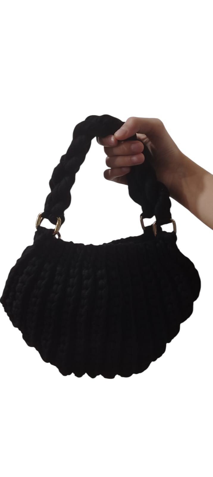 Black Handmade Crochet Purse Boho Tassel Bag Women Top Handle Knit Handbag