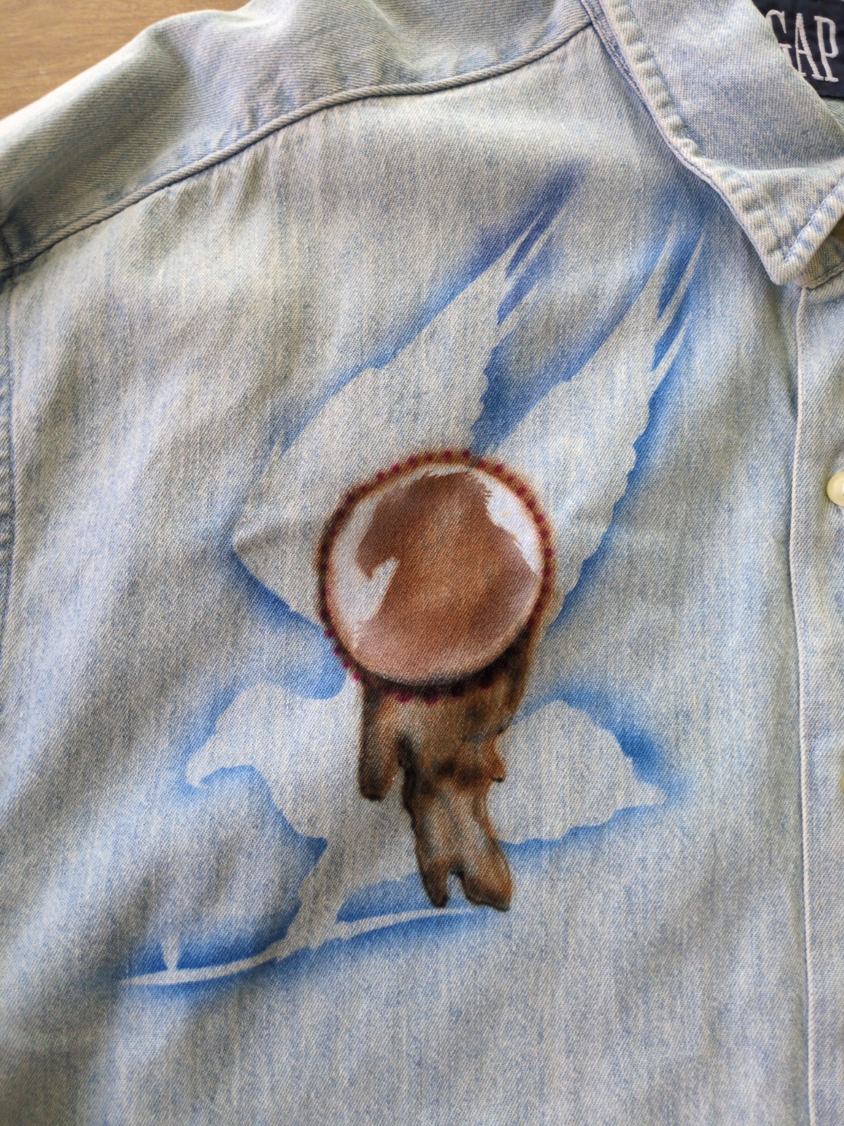 1993 GAP Hand Painted Denim Shirt XXL Vintage USA Made Western Native Art