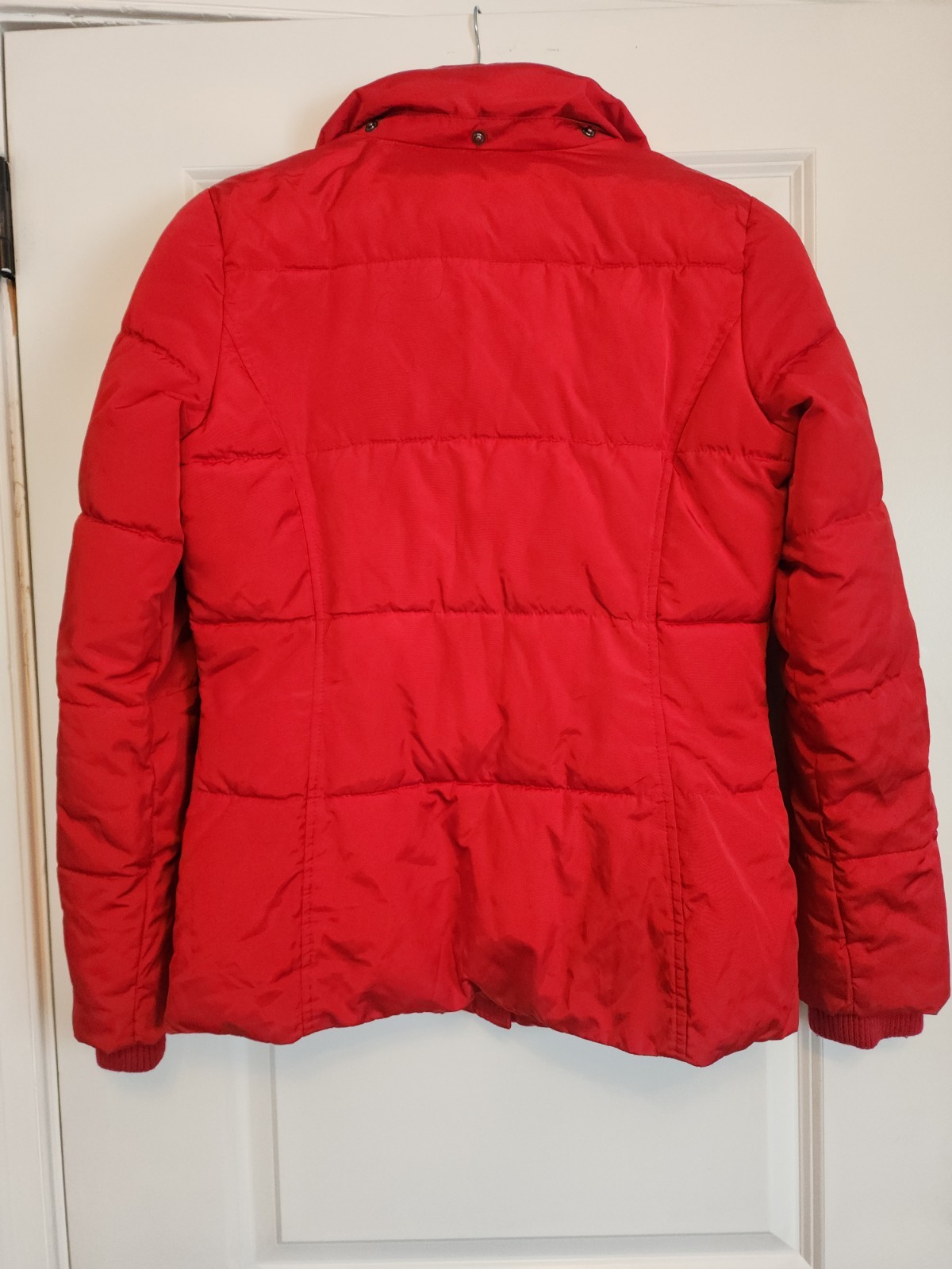 Tommy Hilfiger Red Puffer Jacket Women XS Pockets Snap & Zip Up