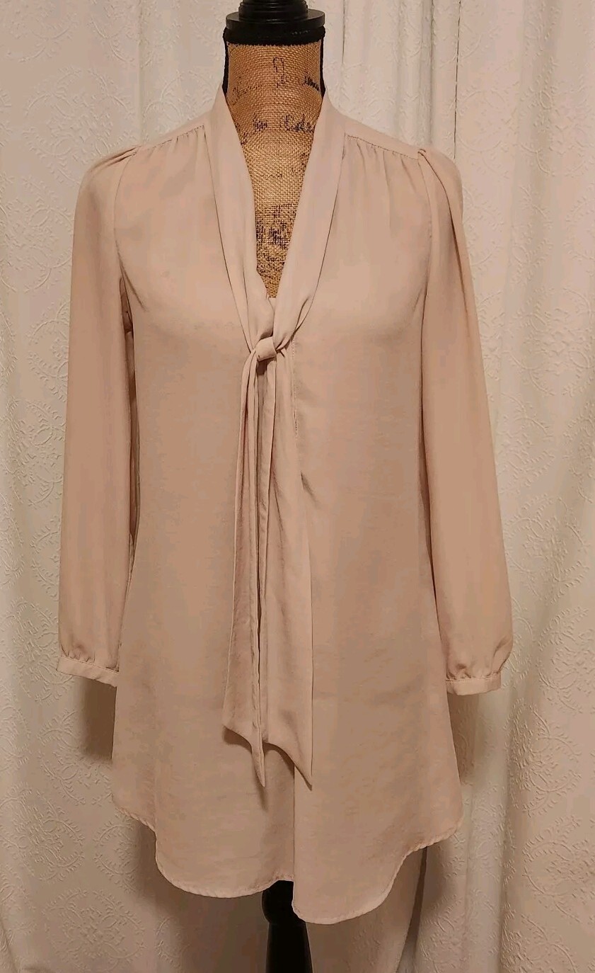 H & M Women’s 4 Champagne Long Sleeve Chiffon Shirt Dress