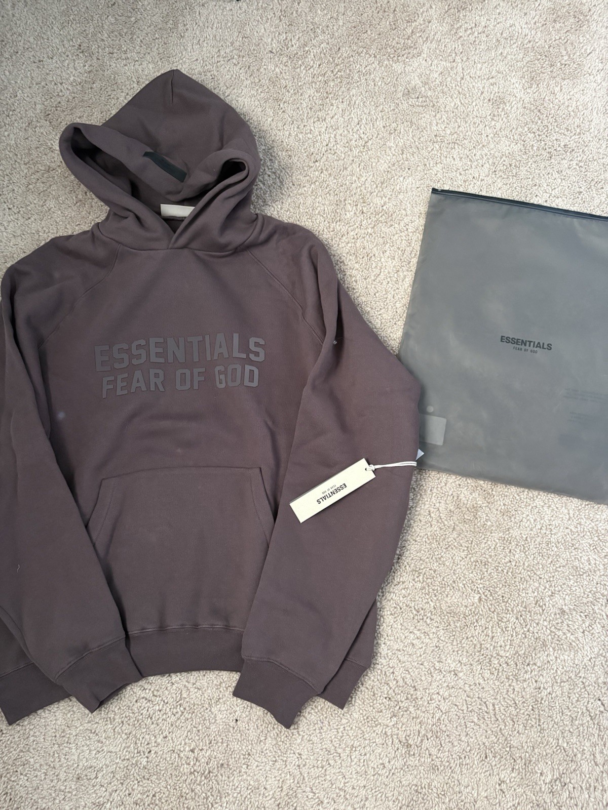 Essentials Men’s Hoodie plum size Large brand new with tags and bag