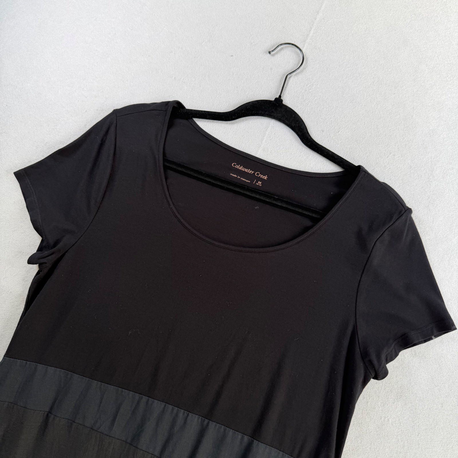Coldwater Creek Black Mixed Media Paneled Short Sleeve Top Womens Medium M 10-12