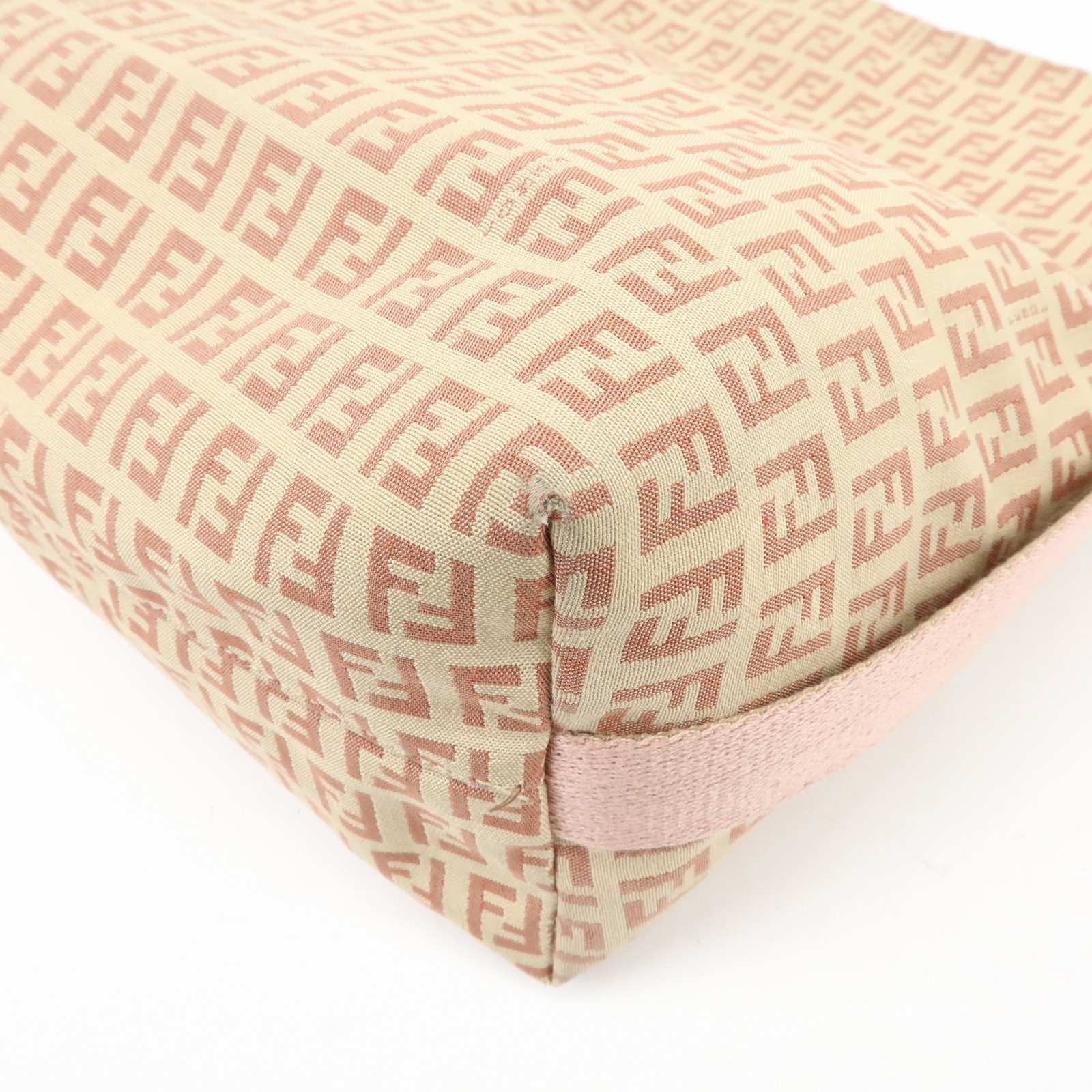 FENDI Zucchino Canvas Leather Shoulder Bag Beige Pink 8BR318 Authentic Used F/S