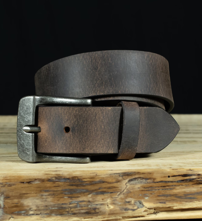 Mens Full Grain Leather Belt, 1.5 Inches Wide, Crazy Horse Finish, Made in USA