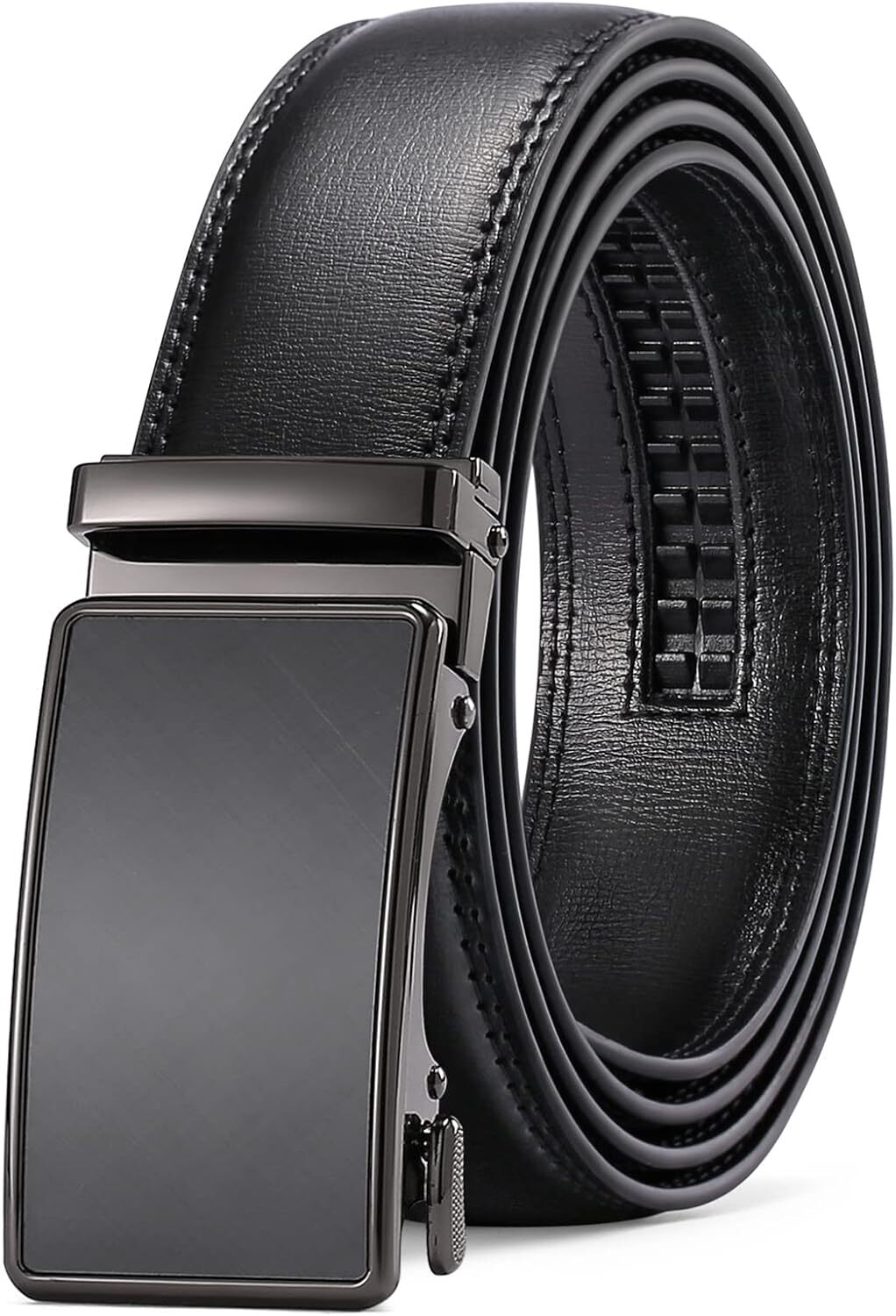 Men’S Leather Belt Automatic Ratchet Buckle Slide Belt Trim to Fit with Gift Box