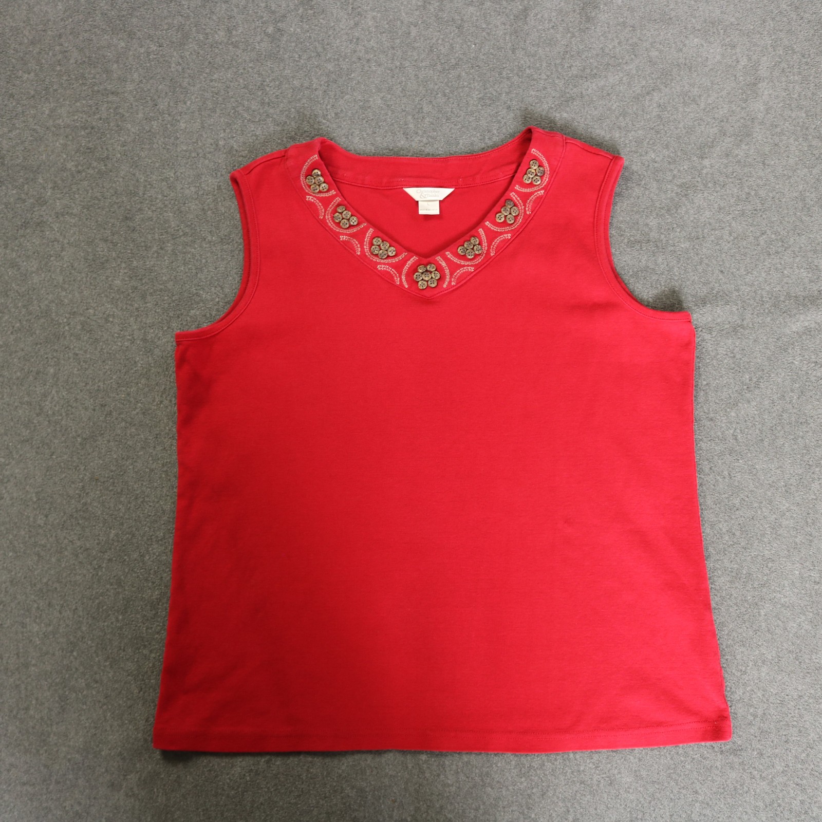 Christopher & Banks Button Accent V-Neck Sleeveless Knit Top Red L