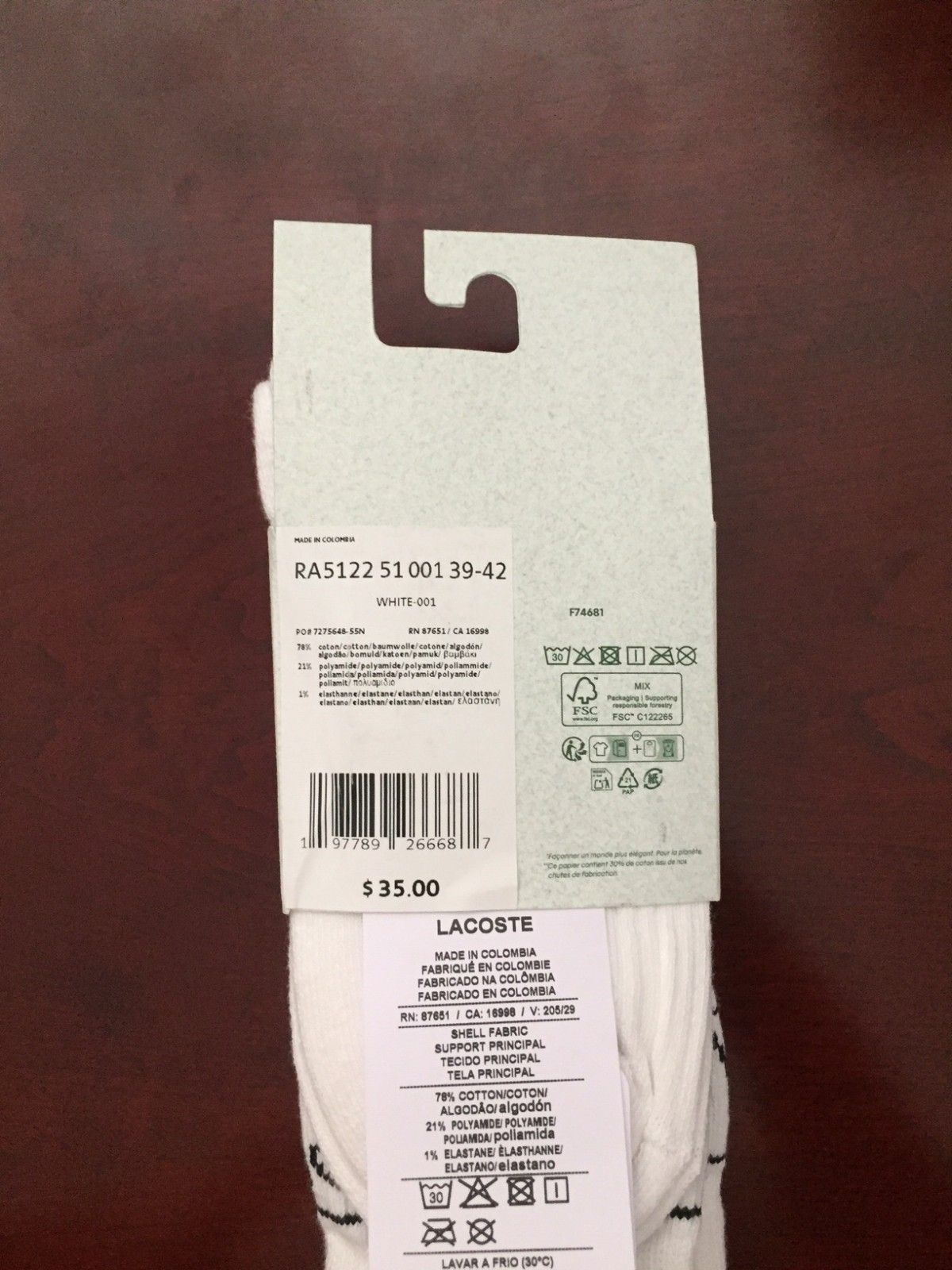 NEW Lacoste 3 Pack Size 6.5-9 Cuff Crew Socks NWT
