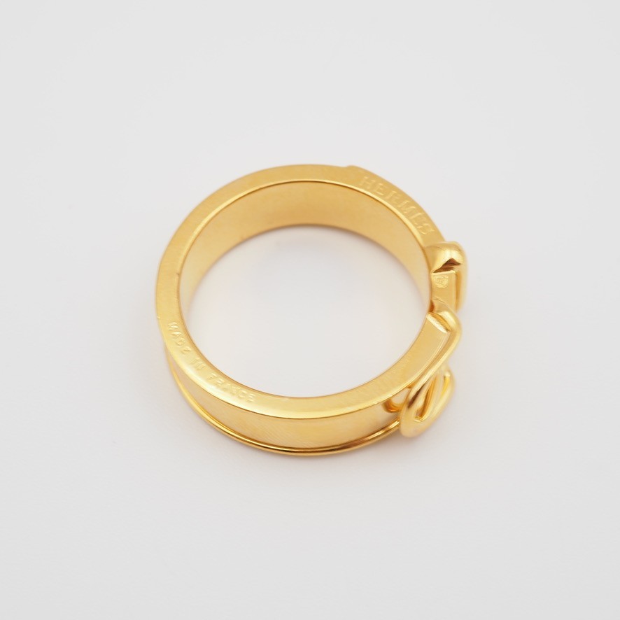 [EXC] HERMES Scarf Ring Belt Motif Design Gold Plating Japan w/Box