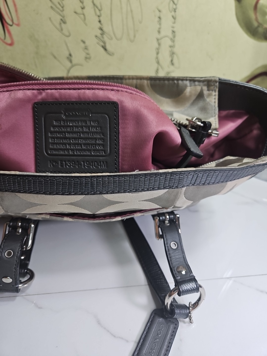 Coach #19404M Gallery Op Art Signature Sateen Tote Gray Shoulderbag 13×8.5×4.5