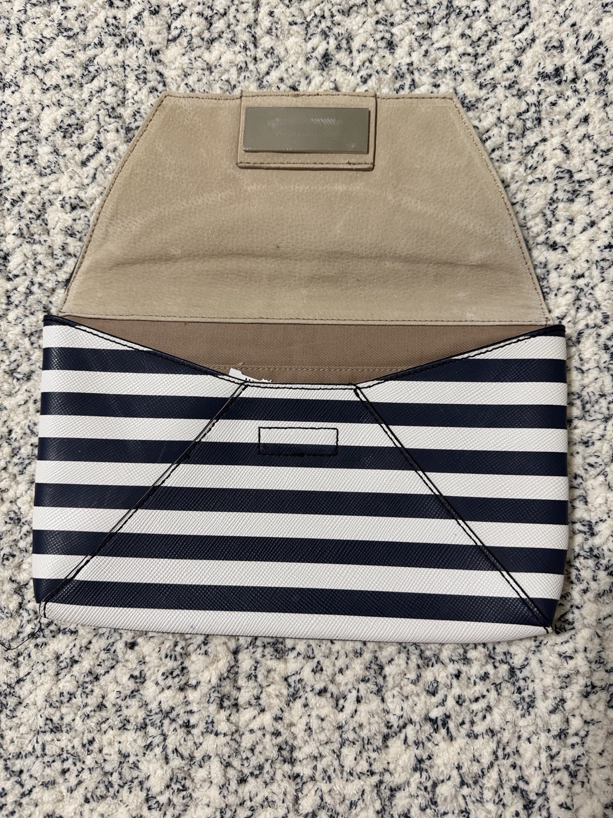 J.Crew Navy & White Striped Envelope Clutch w/ Strap, Lined, Inner Pockets