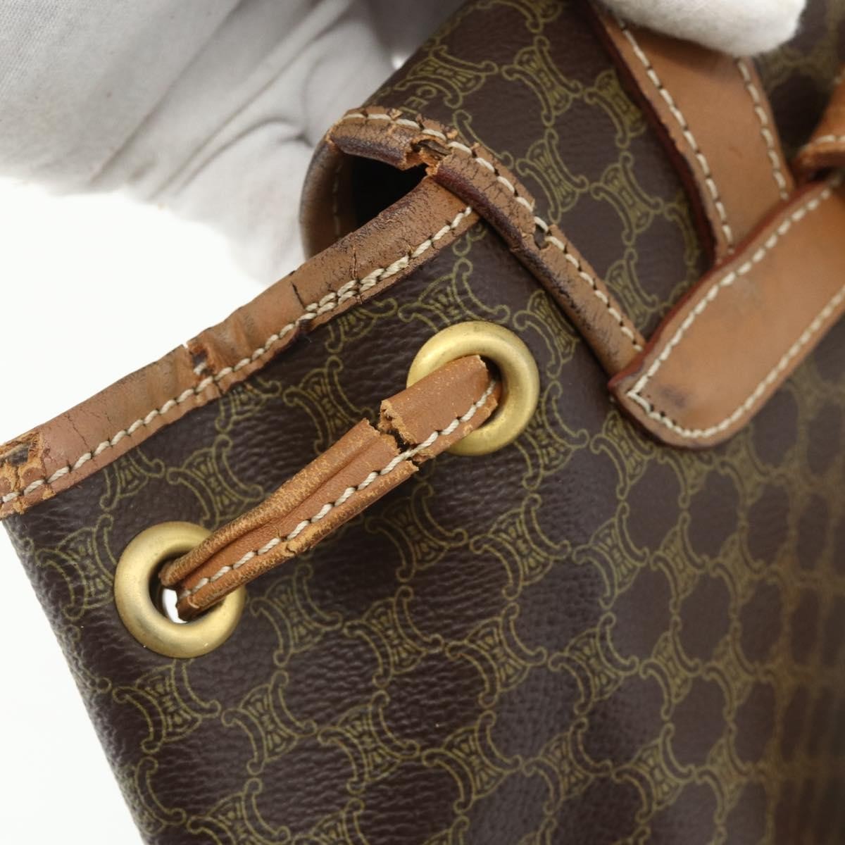 CELINE Macadam Canvas Backpack PVC Leather Brown Gold Auth bs34855