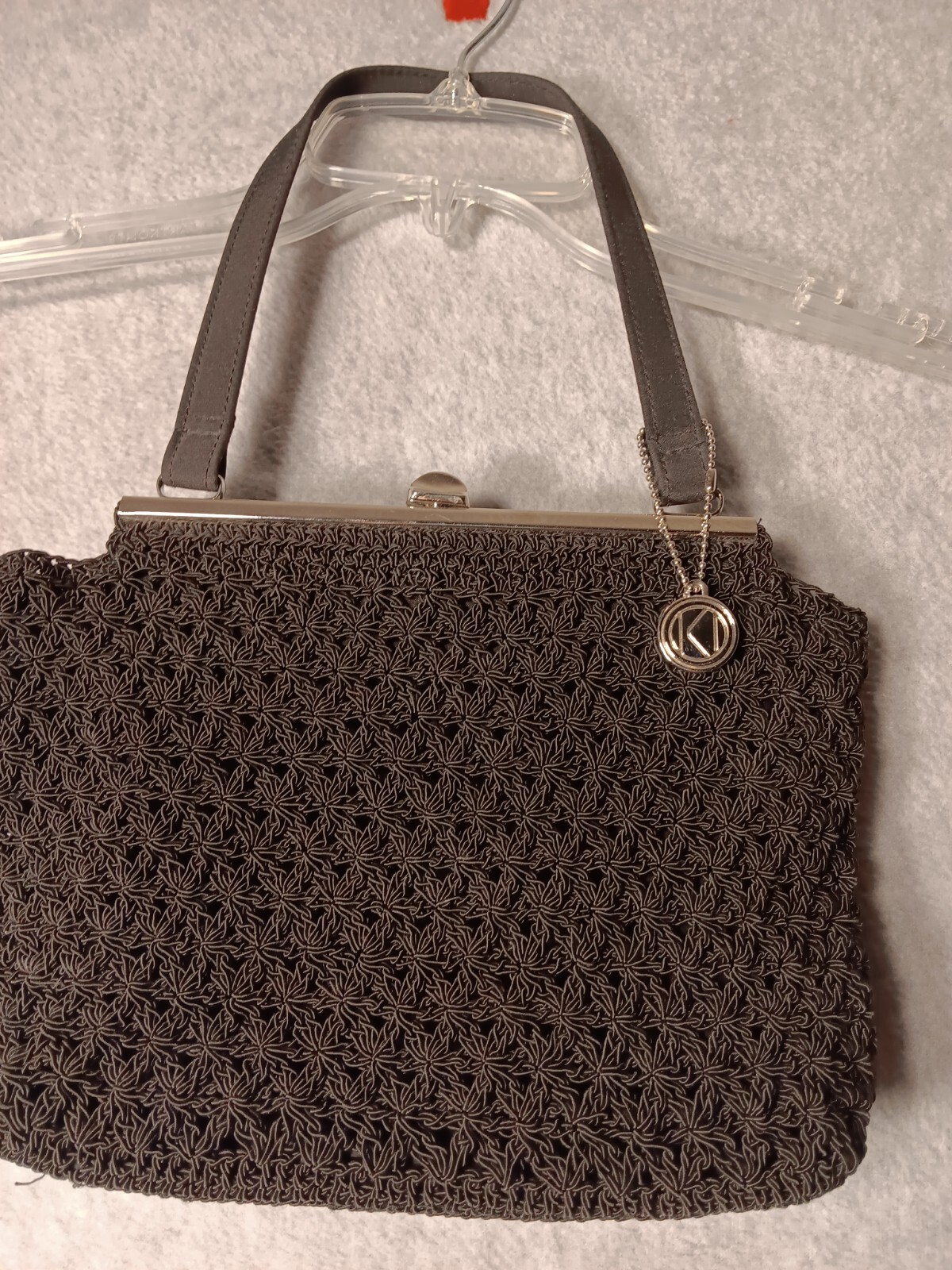 Kathy Ireland Crochet Black Lattice Purse Vintage Evening Bag Made in China 