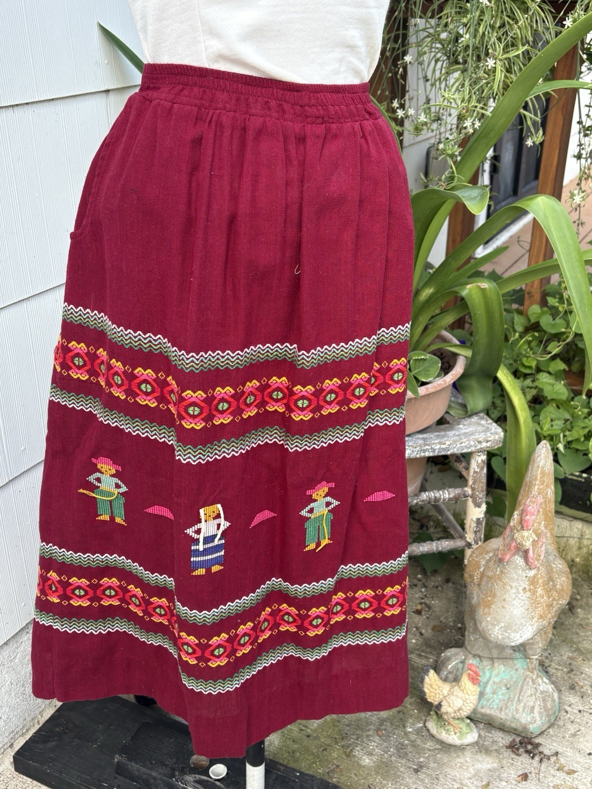 Vtg HandWoven Embroidered Guatemalan Mayan Fiesta Skirt Sz M Folk Boho Artisan