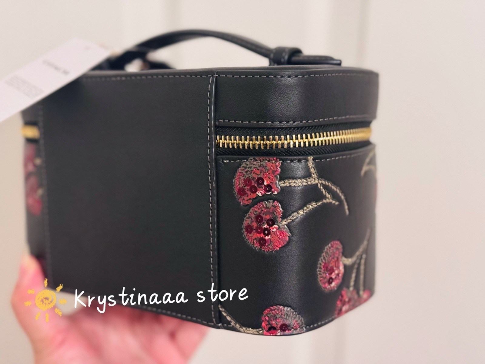 NWT Coach Cosmetic Makeup Case With Cherry Print Black Multi CDC13