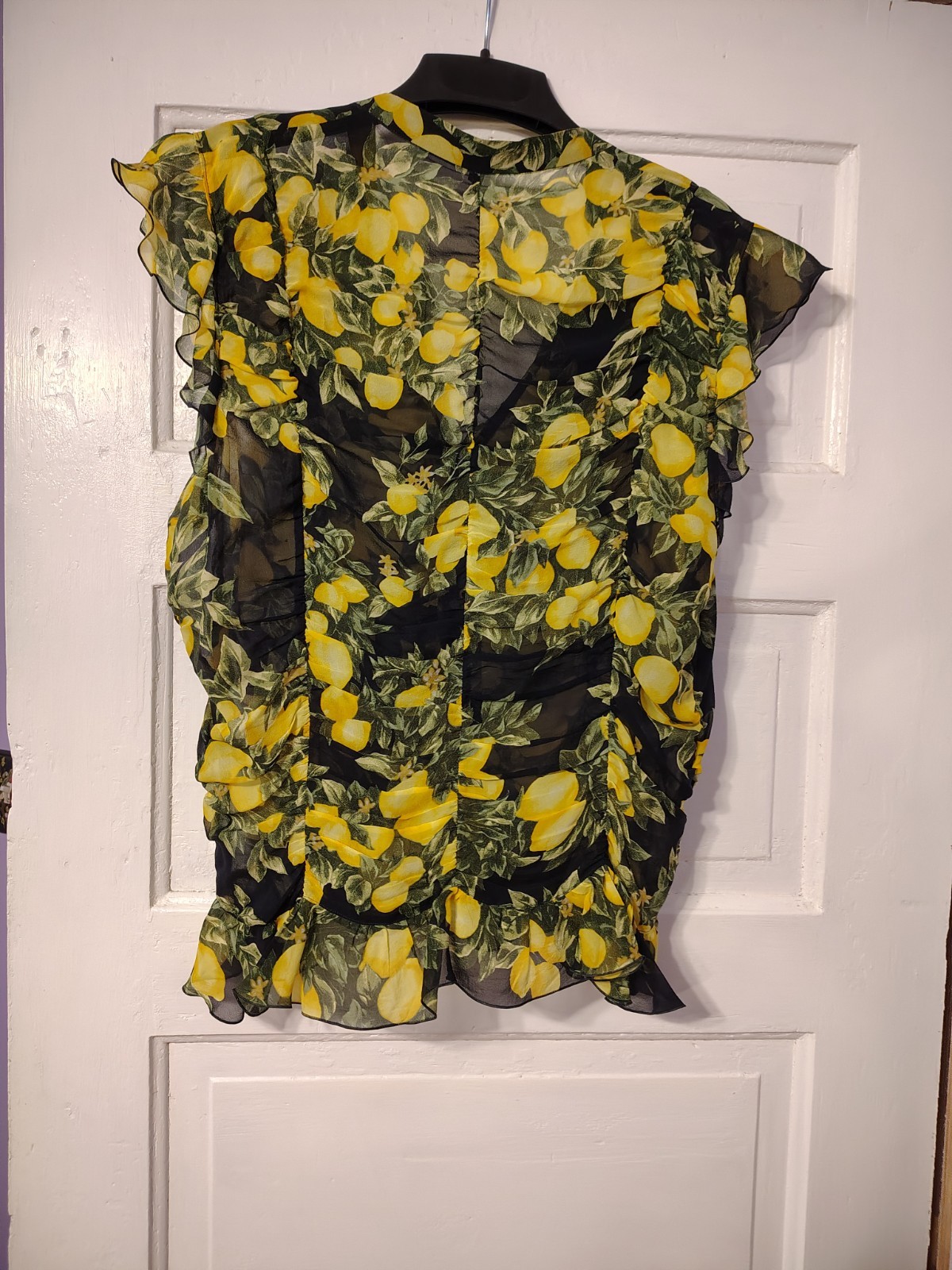 Escada Vintage Lemon Print Blouse Size 42 DE/GER US 10/12
