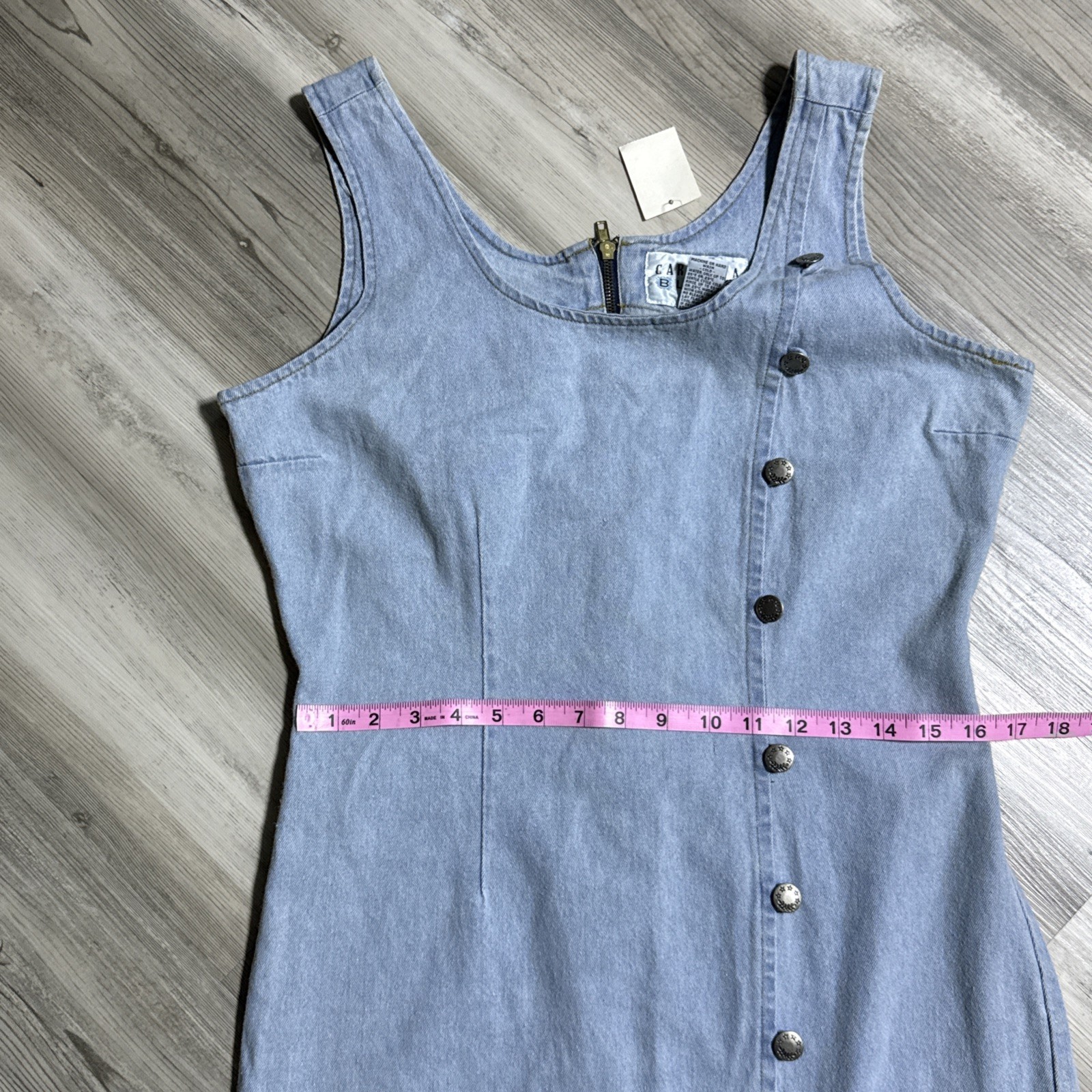 Vtg Denim Dress Maxi Buttons size L Western Rockabilly Zips Form Fitting RARE