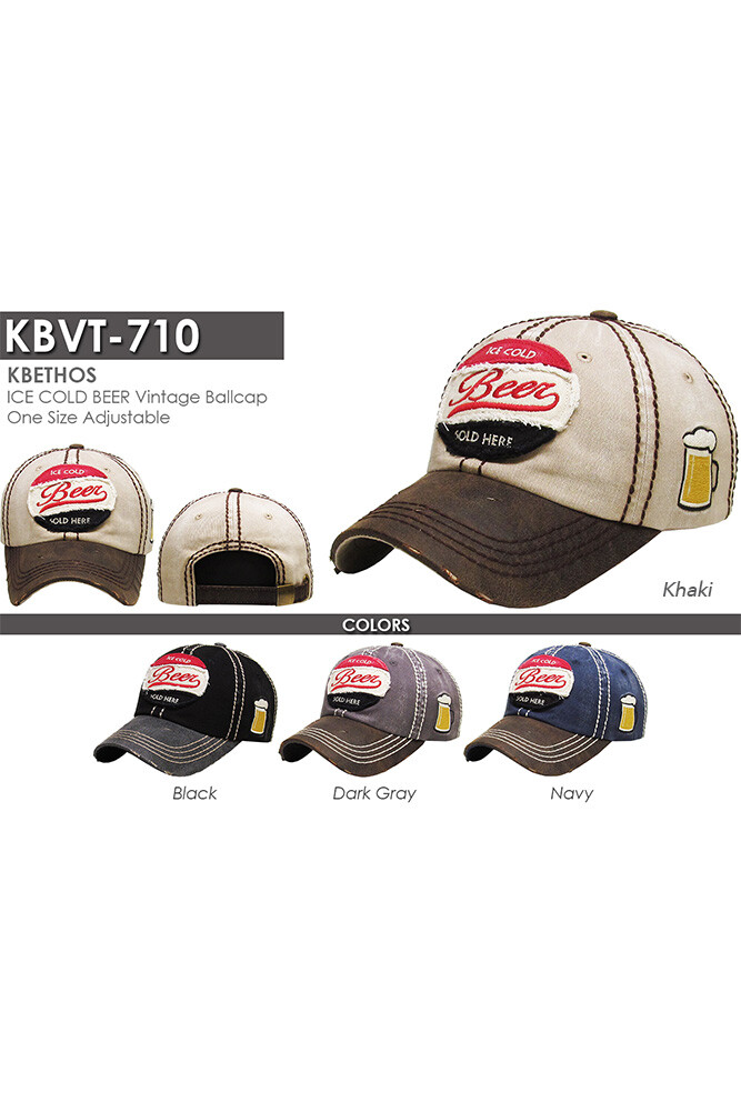 KBETHOS Ice Cold Beer Vintage Cotton Washed Distressed Stitch Baseball Cap Hat