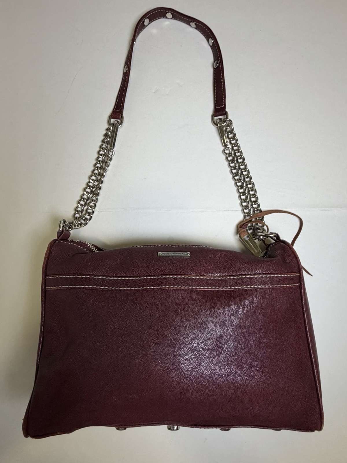 Rebecca Minkoff Mini Mac Crossbody Bag Maroon Leather Purse Chain Strap Studded