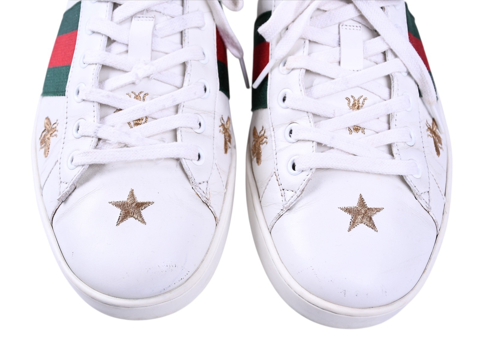 Gucci Ace Bee Star Sneakers Whie Leather Web Stripe Mens UK 9 – US 10
