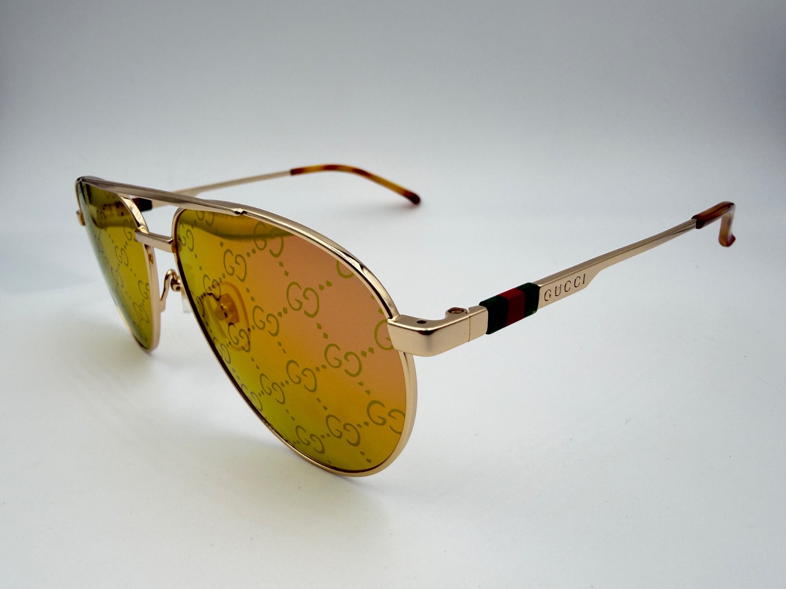 Gucci Sunglasses GG1679S 002 Aviator Gold Yellow GG Logo 56 15 145 w case
