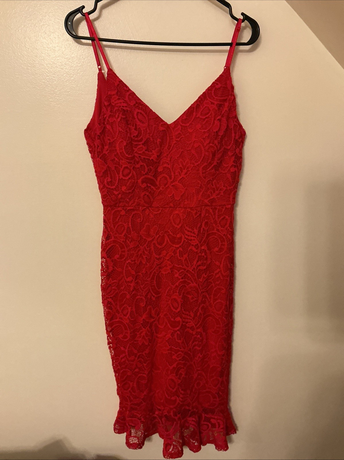 Emerald sundae Red Lace Lined Dress With Built-in Soft Cup Bra Size M