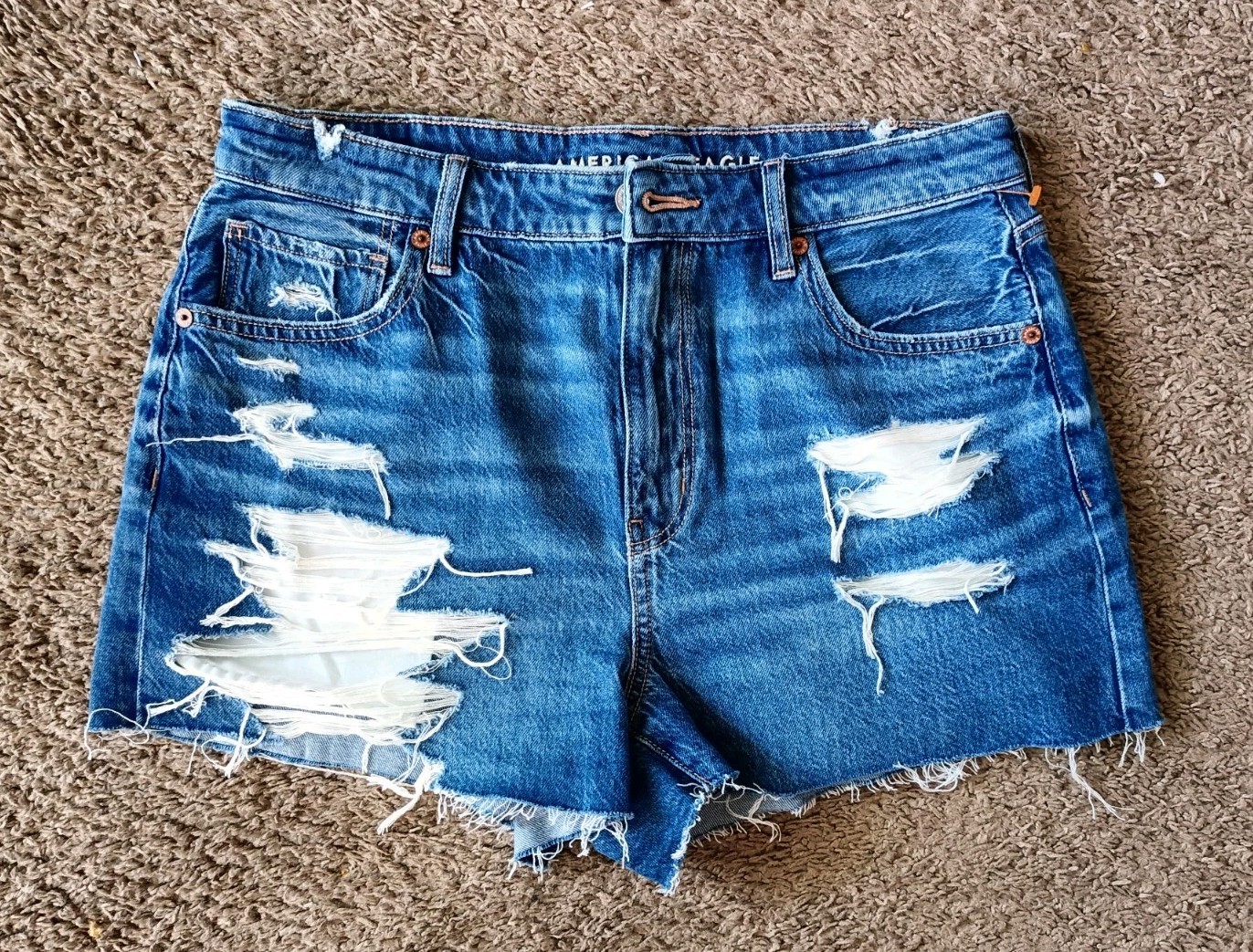 American Eagle Strigid Ripped Denim Mom Short Size 6 Blue Distressed