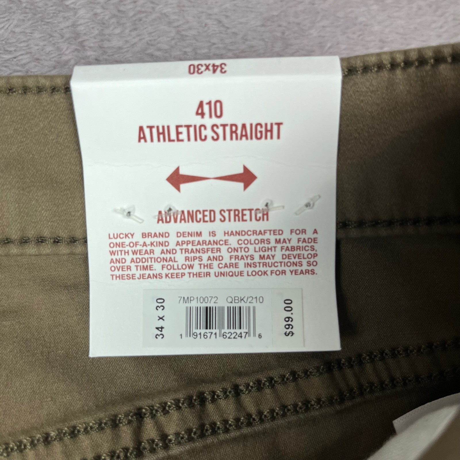 Lucky Brand 410 Athletic Straight Pants Mens 34×30 Olive Brown Advanced Stretch