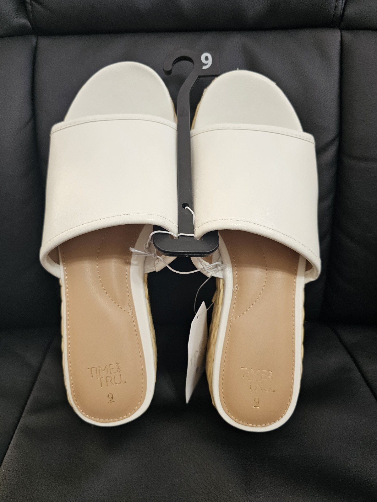 Time and Tru Women’s Raffia Platform Slide Sandals Size 9 white