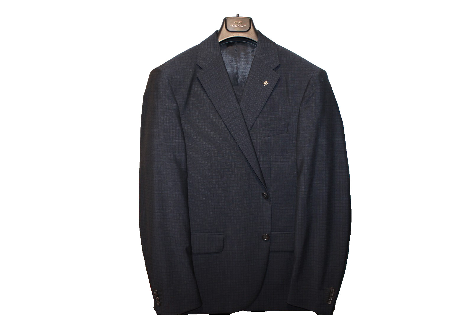 Corneliani Collection Virgin Wool Black Navy Plaid 2-Button Suit Size 42R $2995