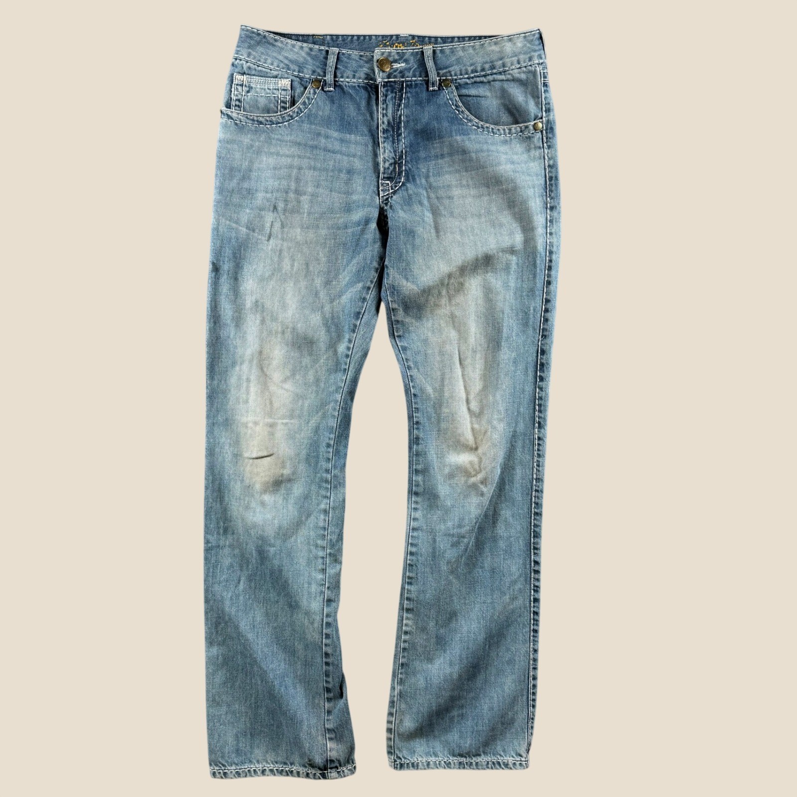 Wrangler Rock 47 Jeans Men 34×36 Blue Slim Boot Heavy Stitch Western Cowboy