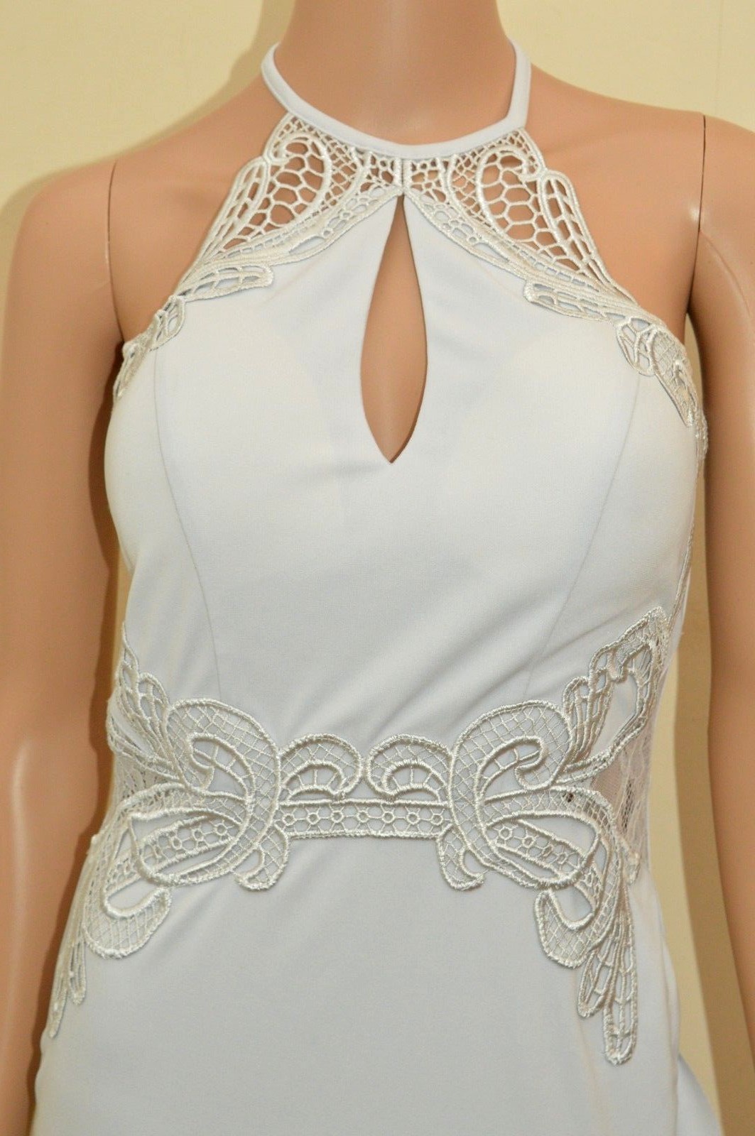 New Lipsy Silver Lace Halter Frill Skirt Maxi Dress Sz UK 8 10 12 14 16