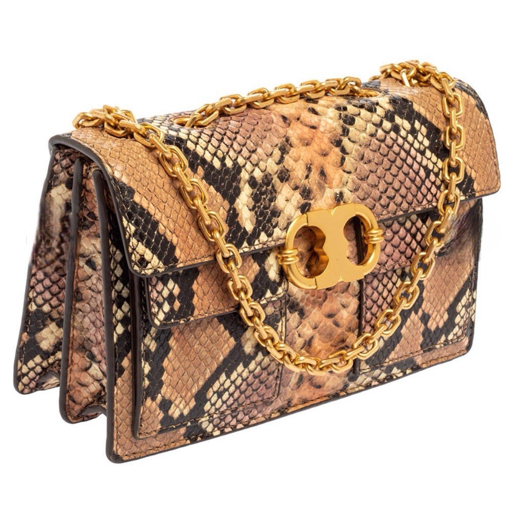 Authentic Tory Burch Multicolor Python Crossbody Bag Gold Chain.