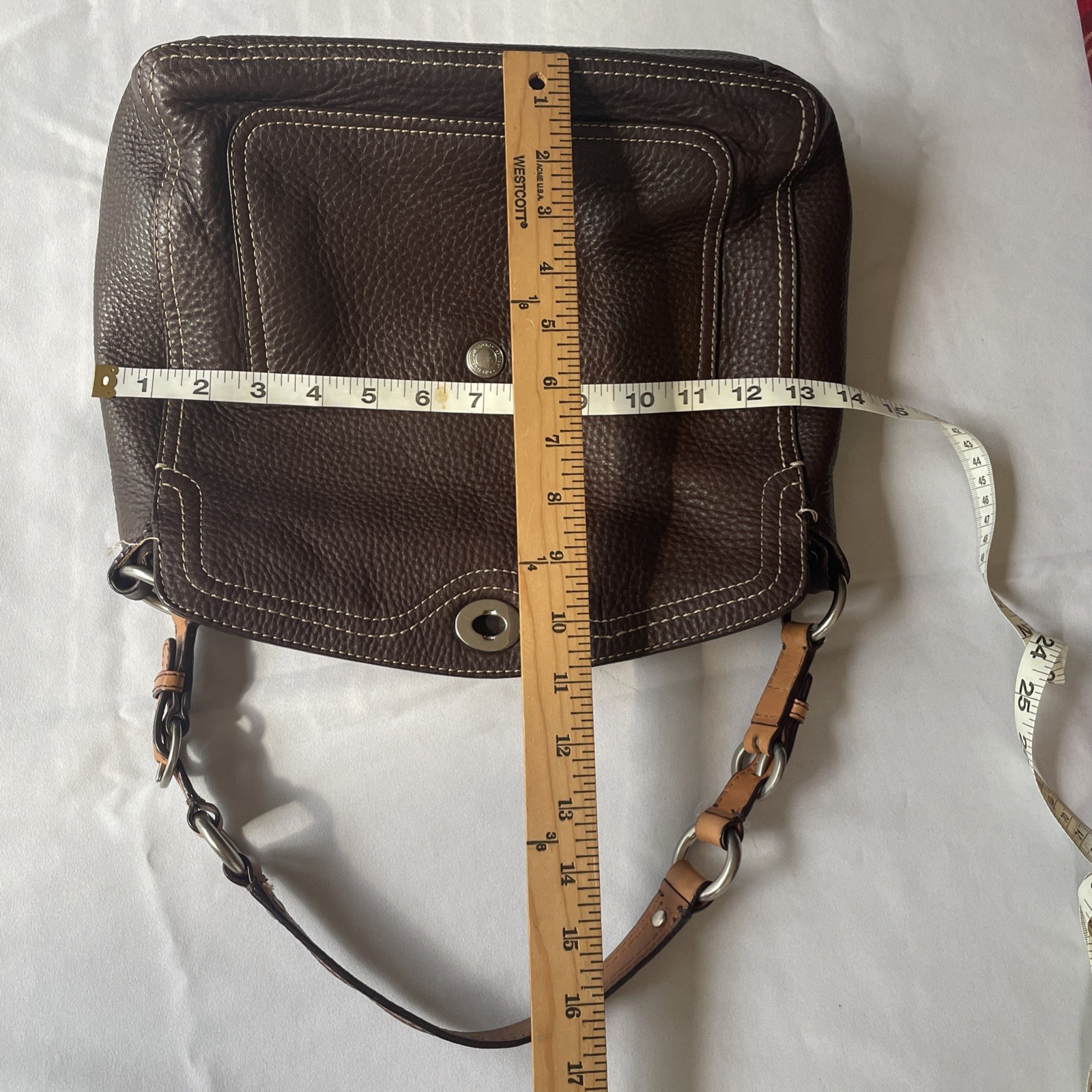 Coach Brown Pebble Leather Chelsea Shoulder Bag Purse F12338 Medium Turn Lock