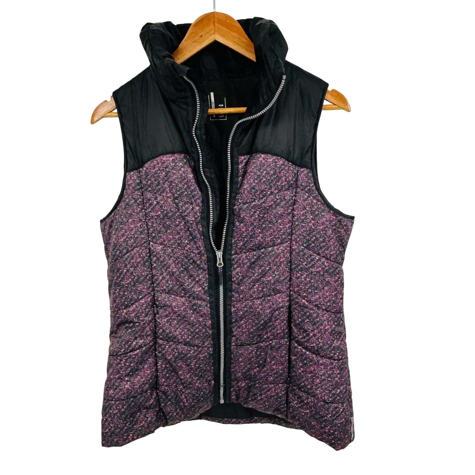 Mondetta Womens Puffer Vest Full Zip Purple Black Quilted Outerwear Size Medium