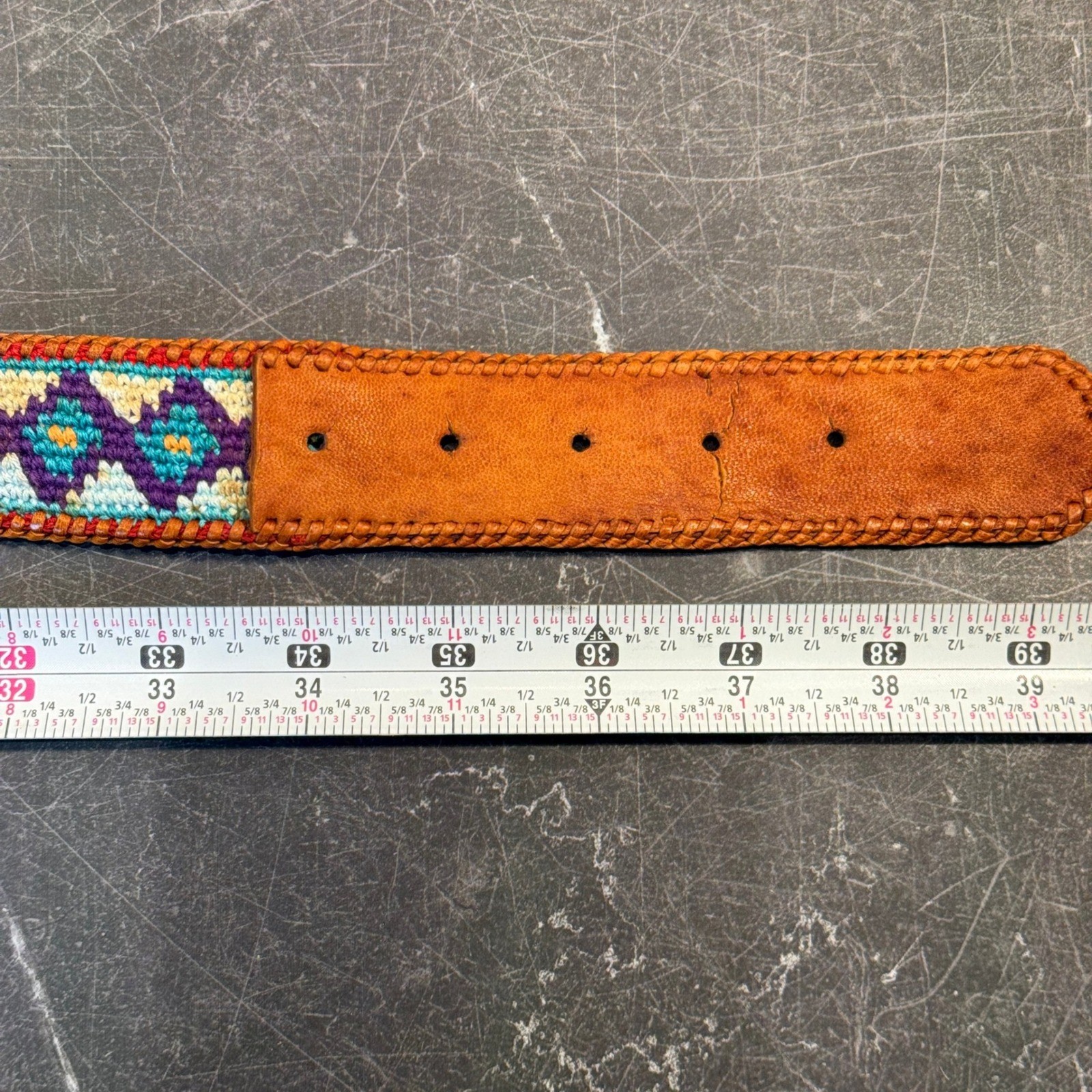 Unbranded Vintage Leather Woven Southwestern Belt | Size 34-36 | Brown Multi