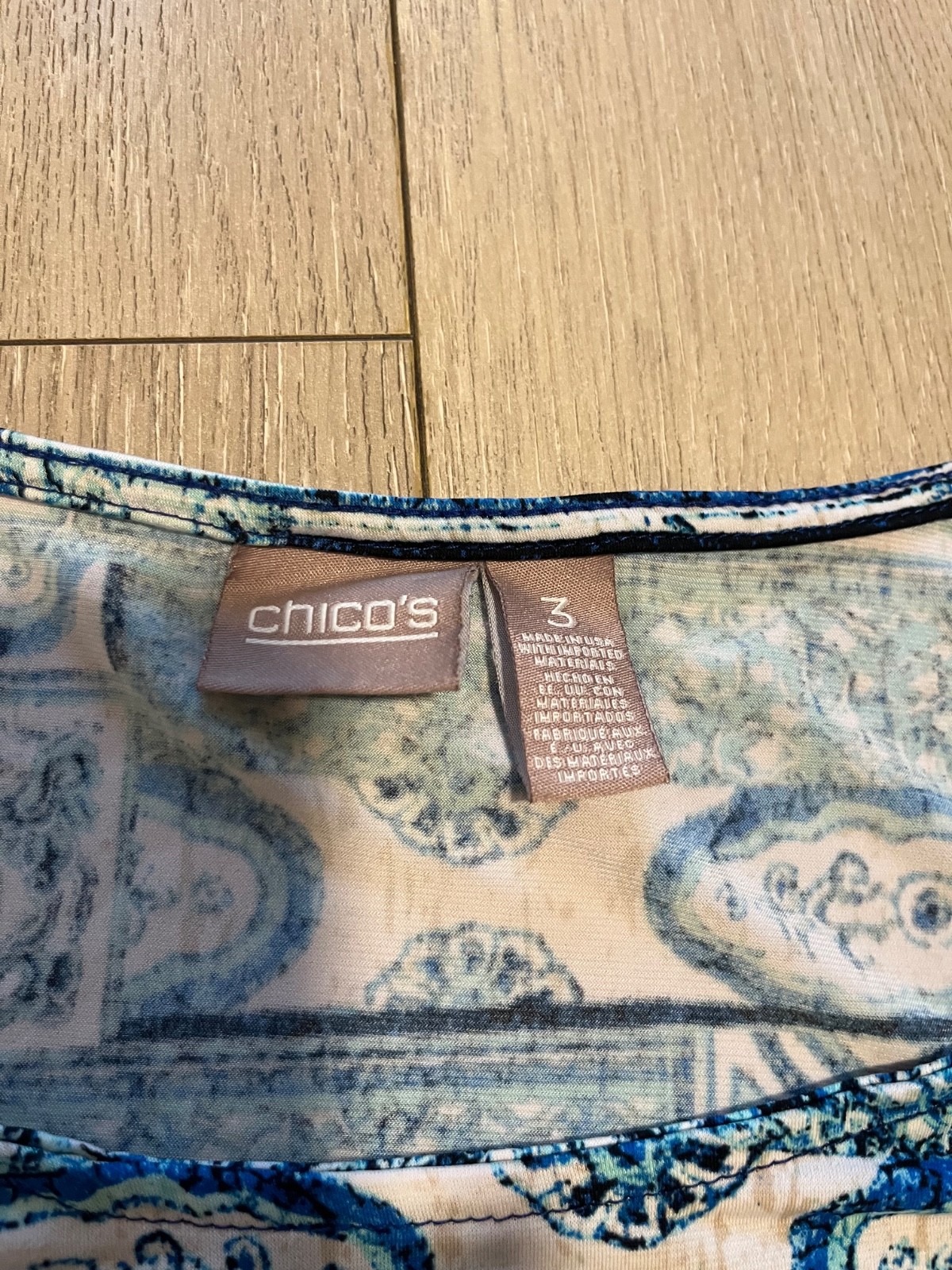 chicos womens blue boho asymmetrical 3 quarter tunic shirt top 3
