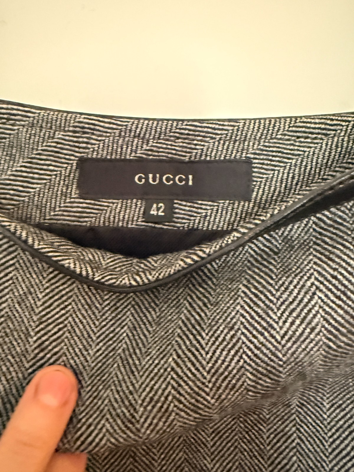 Tom Ford Gucci Black Ivory Herringbone Wool Leather Skirt Suit IT 40/42 US 6-8