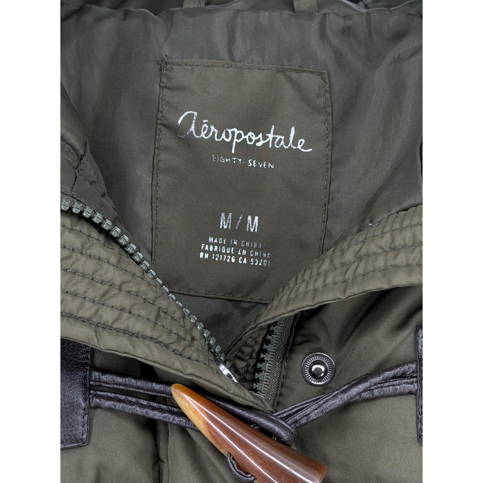 Aeropostale Olive Green Toggle Puffer Jacket Hooded Duffle Coat 8623AF13