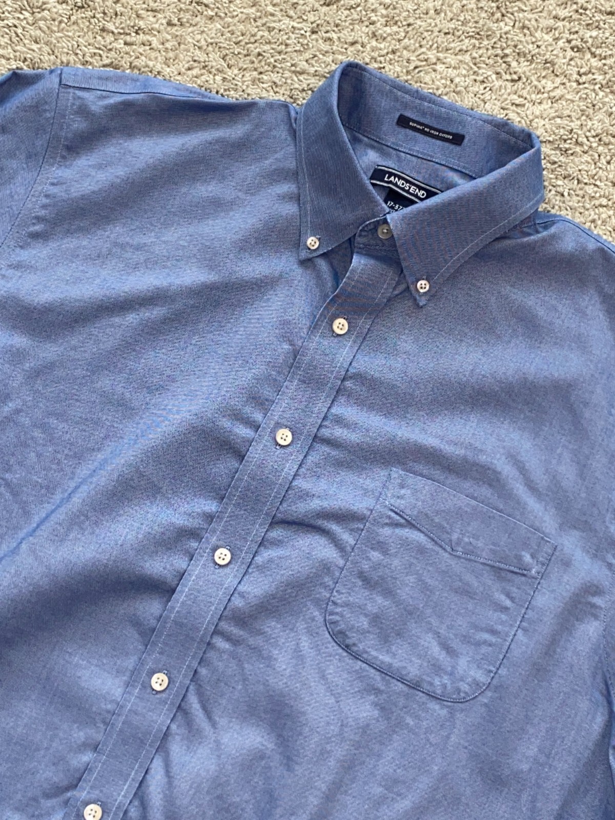 Lands End Button Up Shirt Mens Size 17-37T Long Sleeve Blue