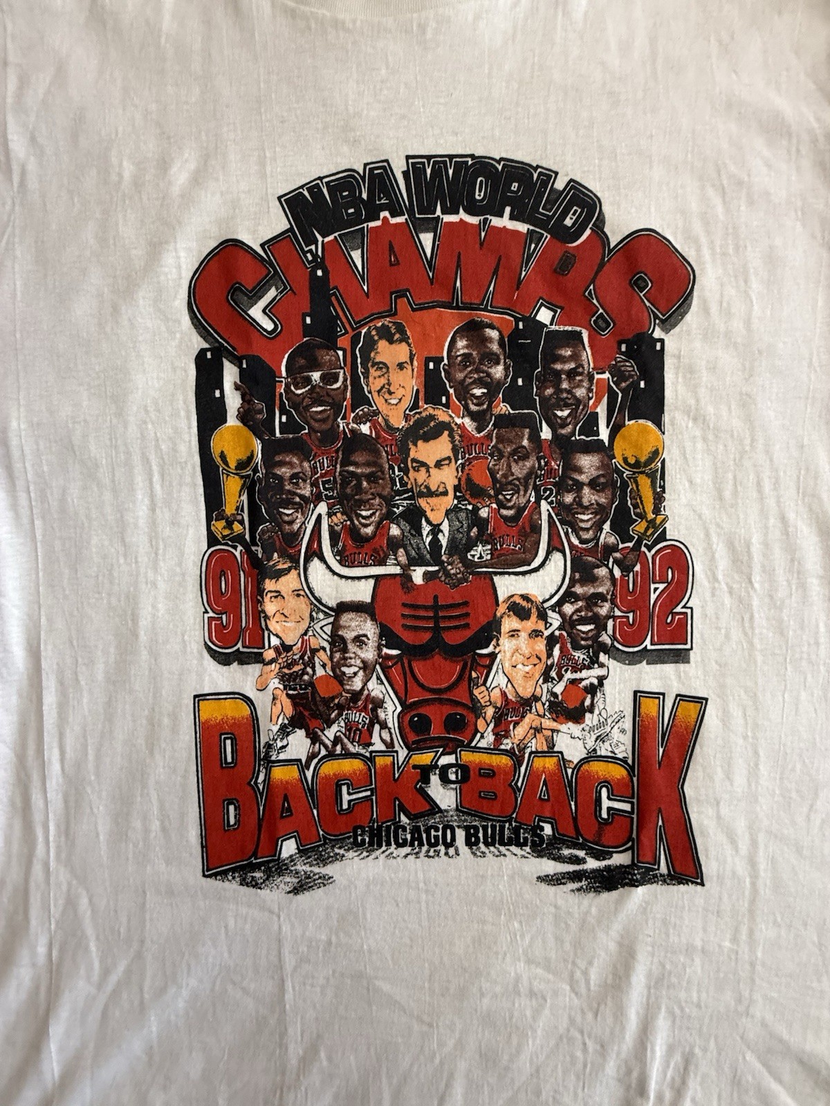 Vintage Chicago Bulls 1992 Back To Back Champions Caricature T Shirt Size XL