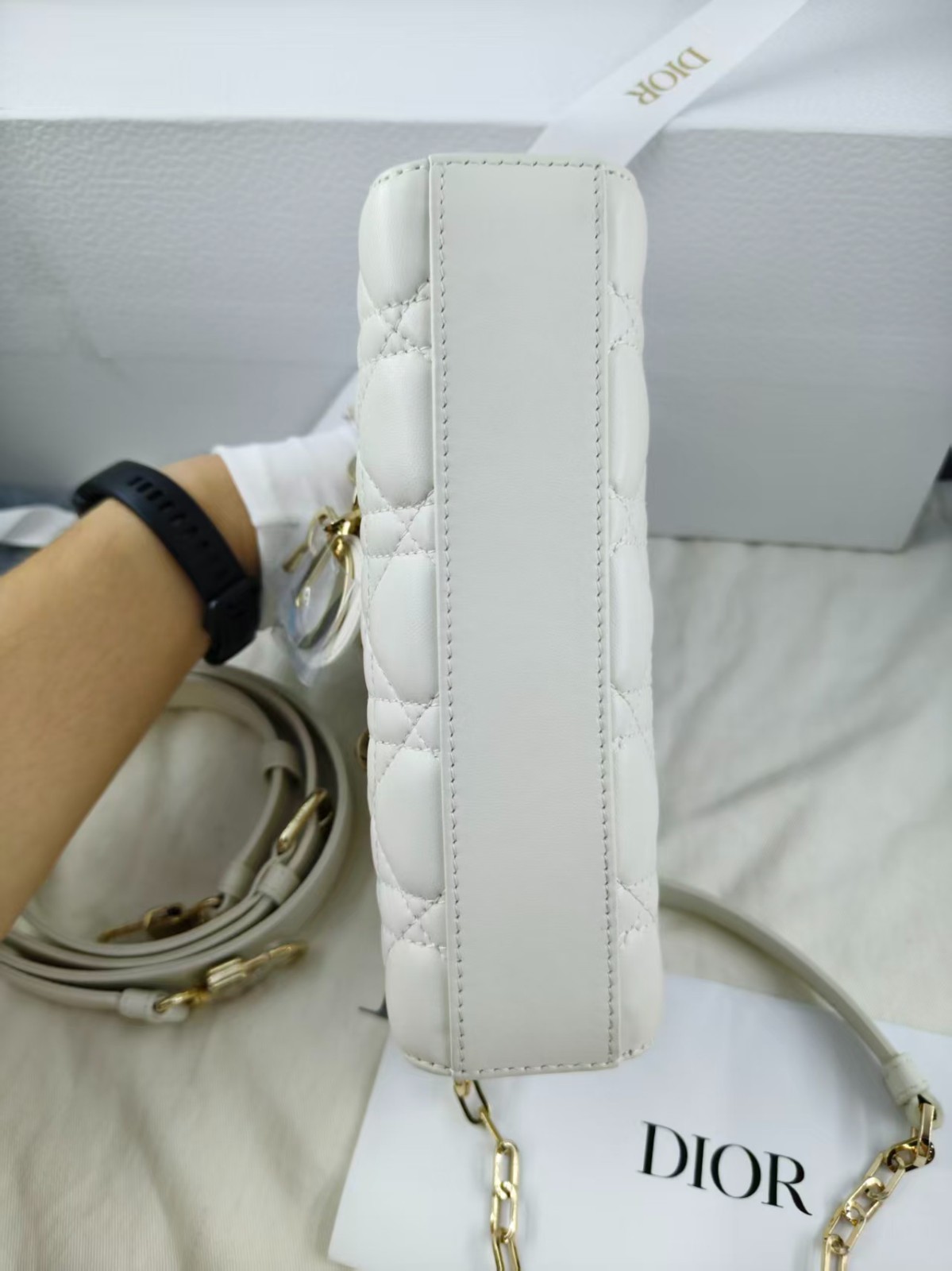 Dior D‑Joy Mini White Gold‑Tone Hardware Shoulder Handbag