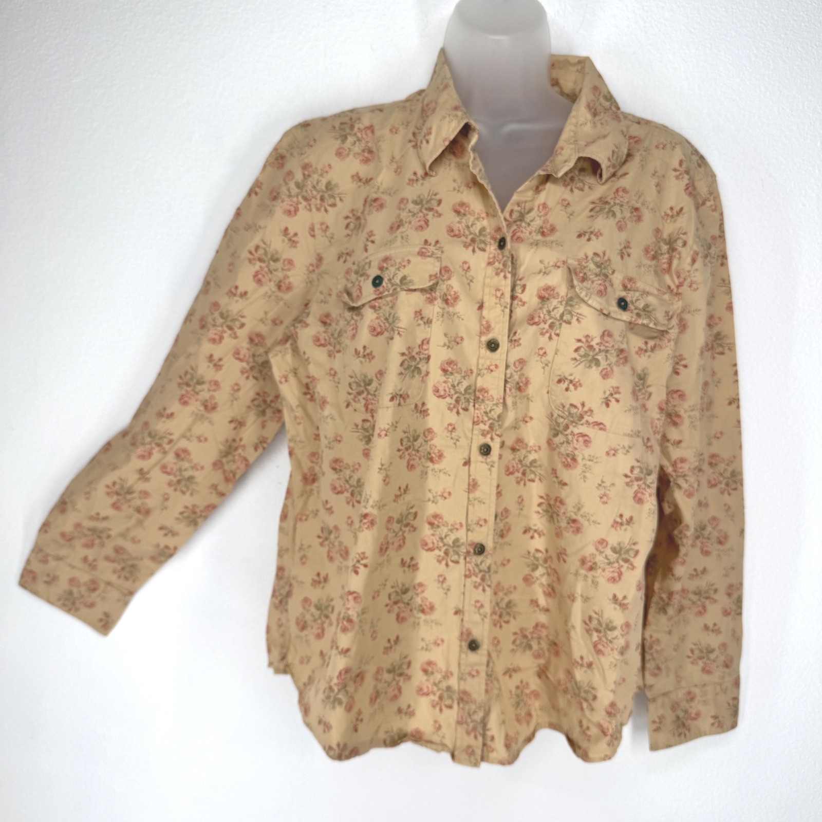 Chaps Womens XL Boho Floral Button Top Shabby Cotton Long Sleeve Country Cowgirl