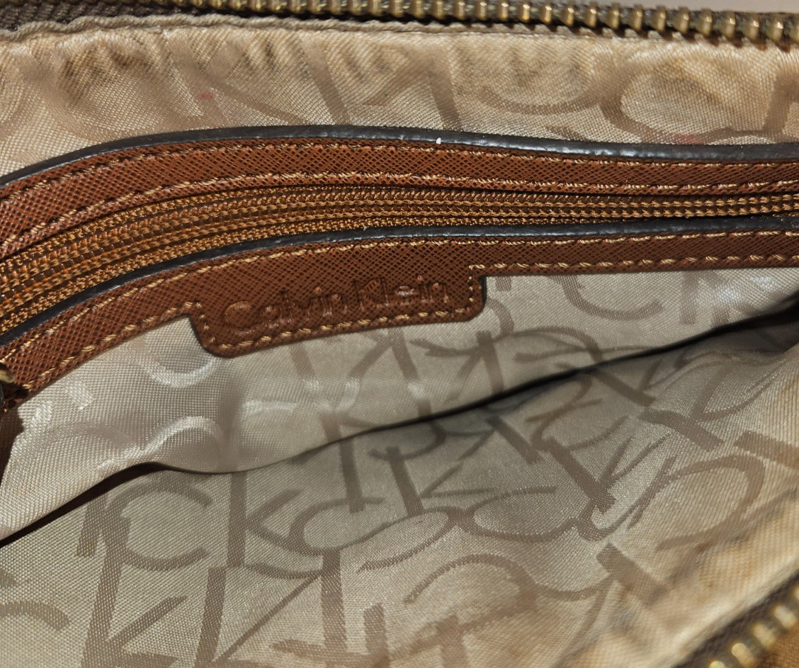 Calvin Klein CK Monogram Brown Crossbody Bag Adjustable Strap Gold Hardware
