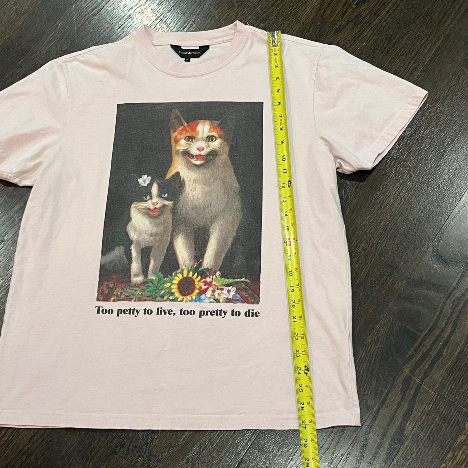 Teddy Fresh T-Shirt Too Petty to Live Pretty to Die Cat Graphic Pink Mens Medium