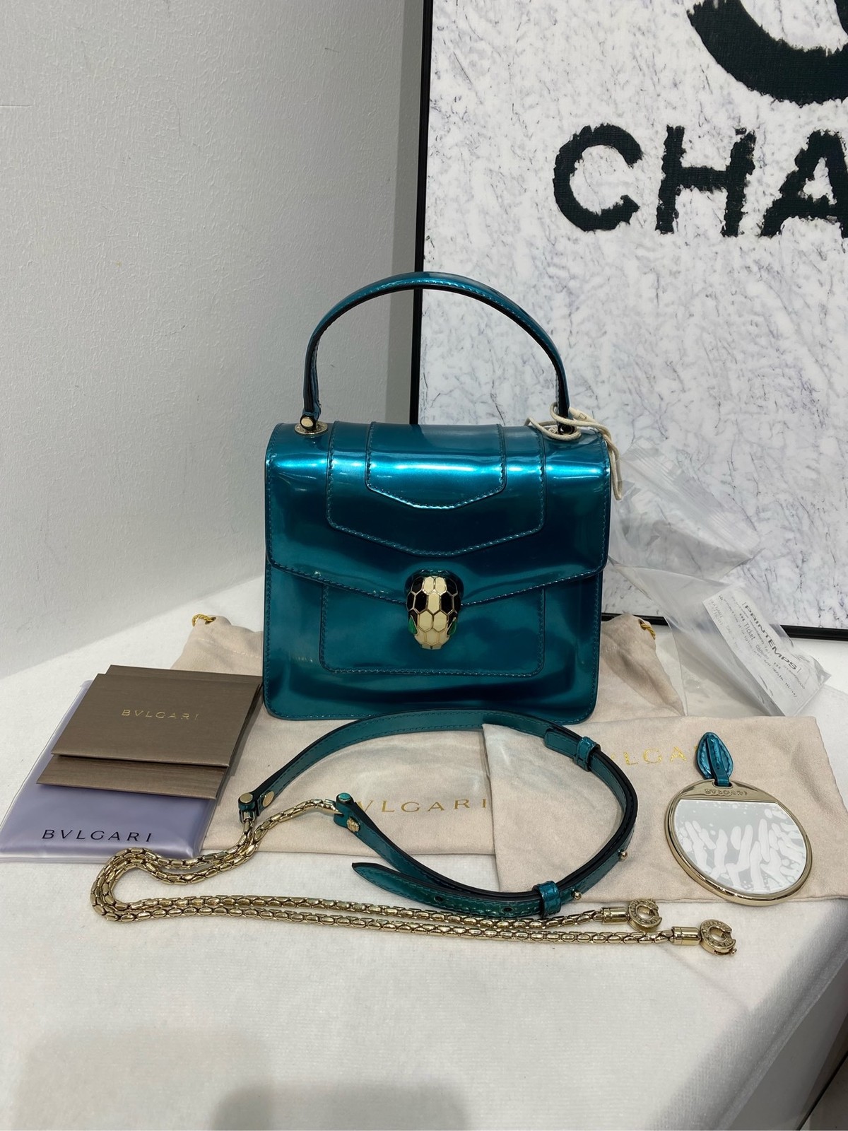 Bvlgari Pre-Owned Authentic Satchel Blue 18*16*9.5 cm – 7.1*6.3*3.7 inches